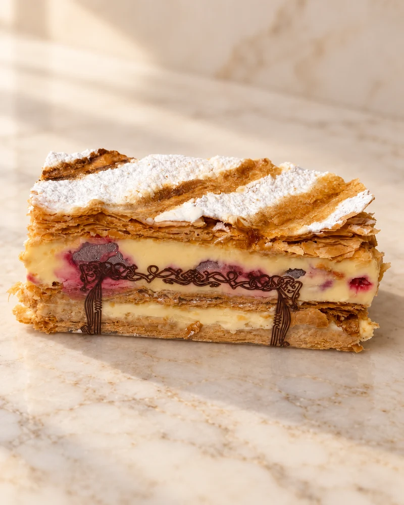 Millefeuille framboise chocolat blanc