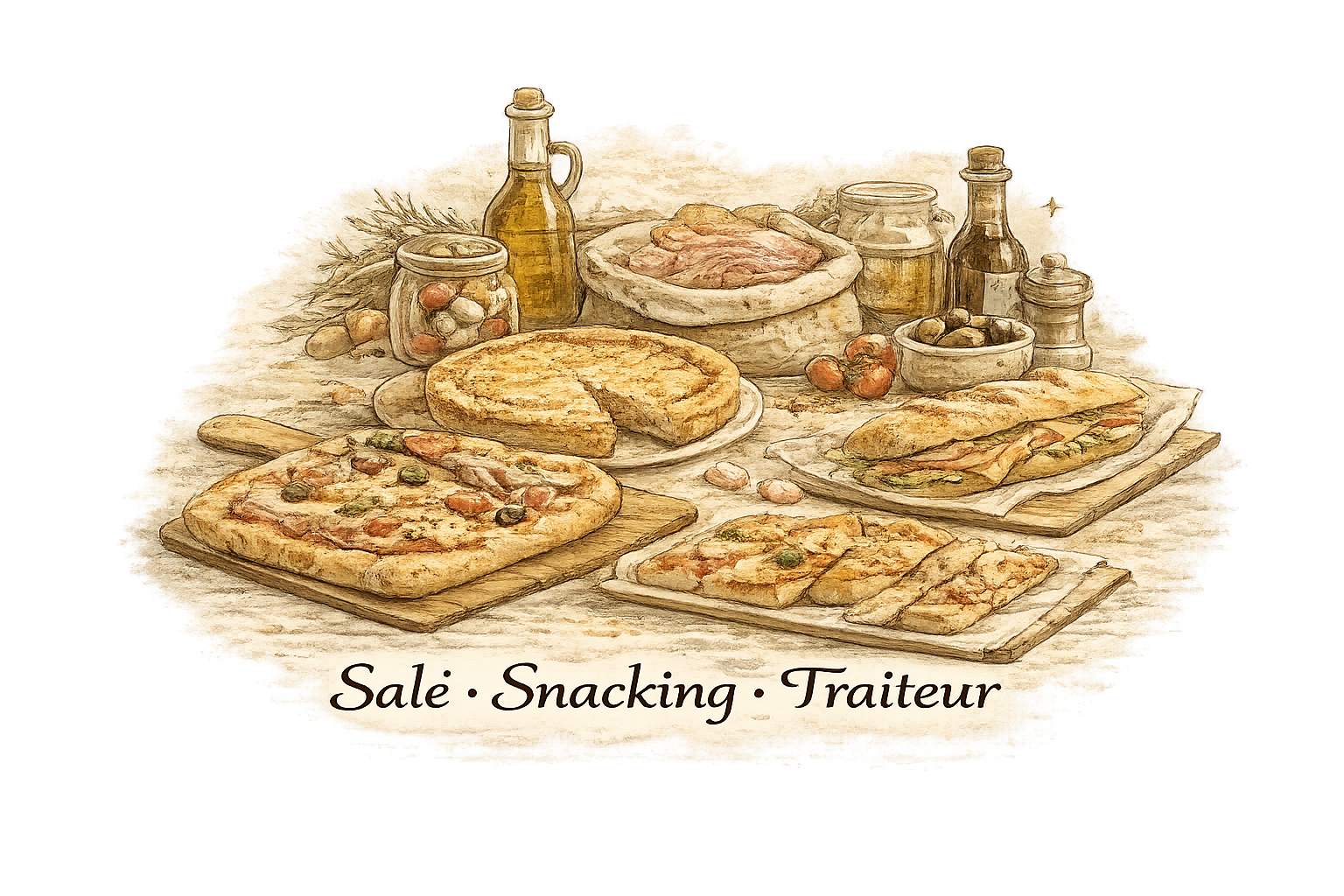 Salé & traiteur : pizzas, plaques, tartes salées