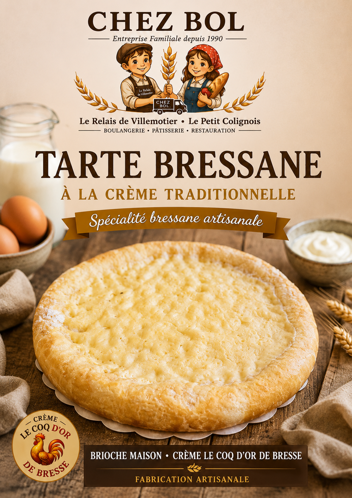 Tarte Bressane à la Crème Traditionnelle